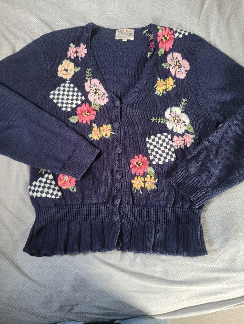 Vintage Floral Embroidered Sweater 90s Susan Bristol Cottagecore Medium